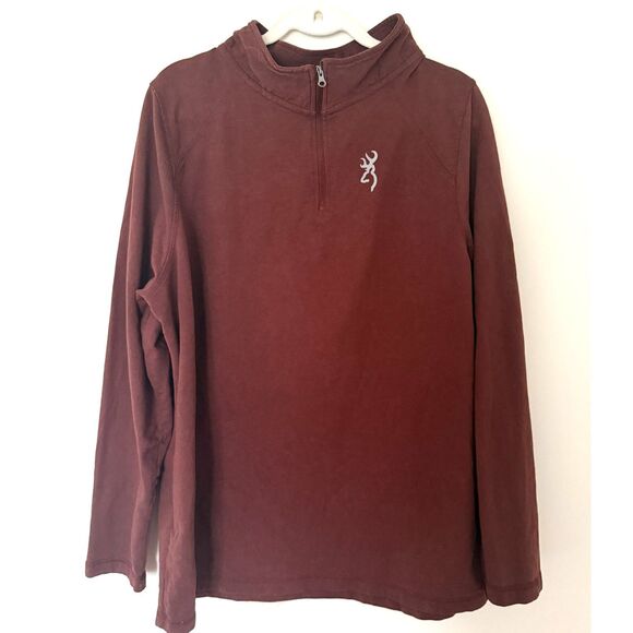Browning 1/4 Zip Sweatshirt Maroon Long Sleeve Pullover Logo Outdoor Layer Sz XL - Picture 1 of 8